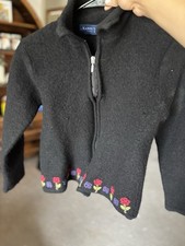 Karen Scott pure wool zip up sweater with flower design