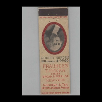 Matchbook Cover - 1930s Federal Match Fraunces Tavern Luncheon & Tea New York NY