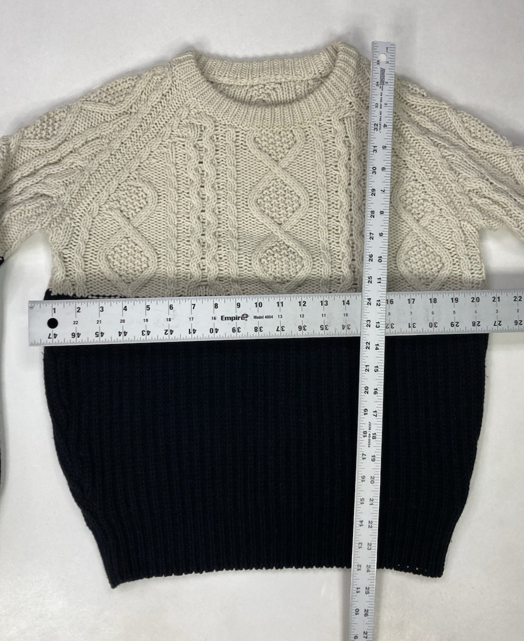 Kris Van Assche Wool Cable Knit Colorblock Sweater Men Medium Cream Black thumbnail 6