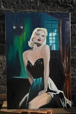 Dipinto olio originale, olio su tela tesa, stile cartone animato vintage, 60x40x2 cm