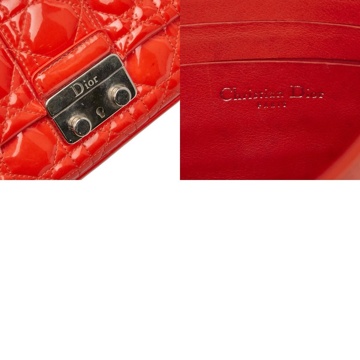 Dior Cannage Chain Wallet Crossbody Enamel Orange Women Used Authentic thumbnail 10