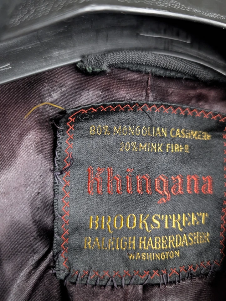 Gabardina negra visón cachemir mongol Khingana Woolf Brothers a medida L/XL Foto 3 de 4