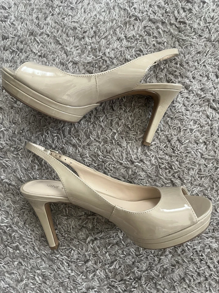 Nine West Women's Beige Patent Slingback High Heeled Shoes Sz 7 1/2 Medium - Image 2 of 3