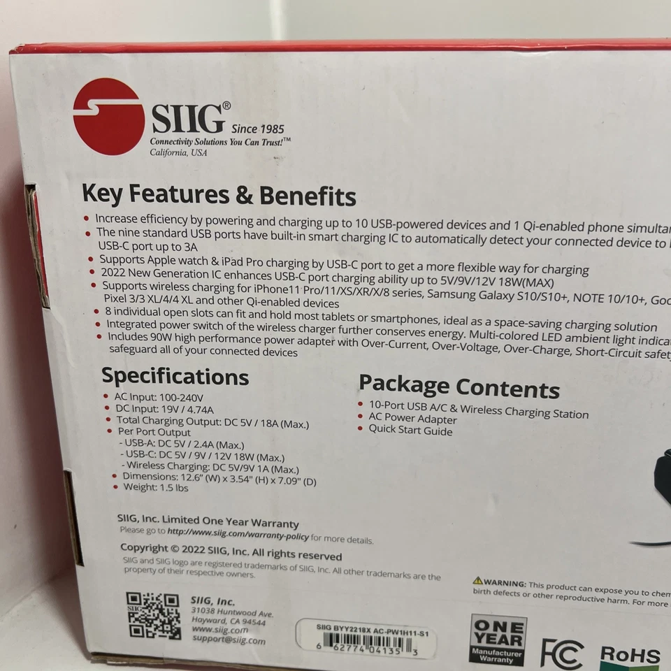 SIIG 10-Port USB-A/C & Wireless Charging Station With Ambient Light Deck - Image 3 of 4