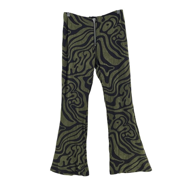 Dangerfield Dress Pants Womens 12 Green Geometric Flare Leg Stretch Zip 130460
