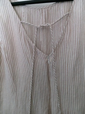 LOFT White Beige Striped LINEN Women Size 8 Sleeveless Dress