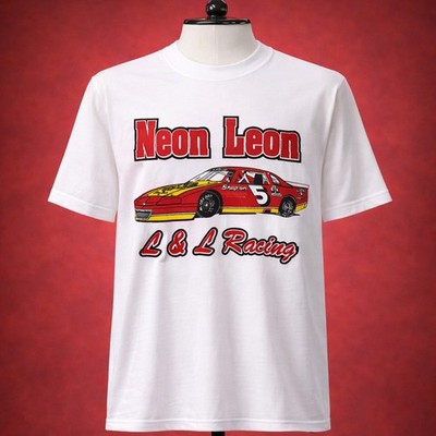 Vintage 90s Neon Leon L & L Racing White Graphic Tee Shirt T-Shirt XL