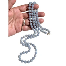 VINTAGE BANDED BLUE LACE AGATE BEADED NECKLACE 14K YELLOW GOLD CLASP 35"