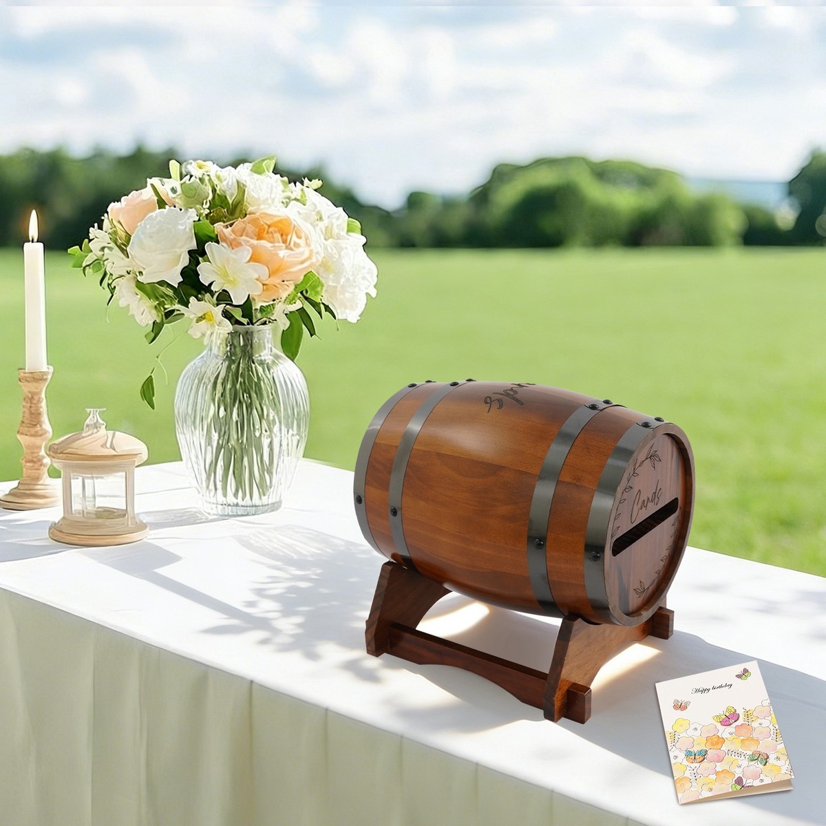 Vintage Color Barrel-shaped Pinewood Wedding Card Box Wedding Card