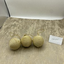 Lot Of 3 Gold  White rope ball ornaments Christmas Decor 2  Balls