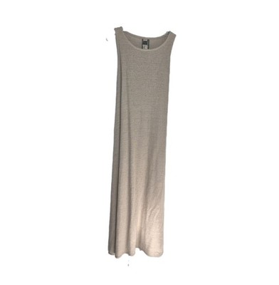 Blue Fish Sz Med Sleeveless Column Maxi Beige Linen Dress, Lace Up Back Detail