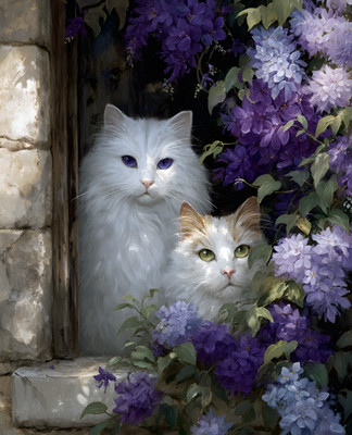 8x10 Cat and a Kitten Sitting in Window Art Print - 630594552