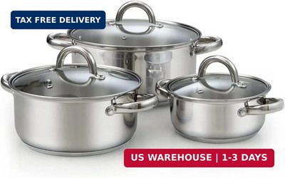 Cook N Home 6-Piece Stainless Steel Pots Set, 1.5 & 3 Qt Sauce Pots with Lids, 5