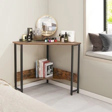 Corner Triangle Computer Desk Writing Table w/ Charging Station & Storage Shelf