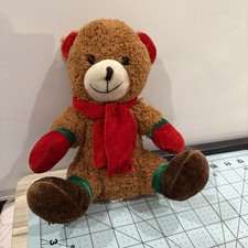 Christmas Gift Bear Plush Brown Red Scarf Mitten 9"Toy Present Stuffed Animal