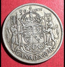 1941 Canada King George V SILVER 50 CENTS! VF! WW2! Old Canadian Coin!