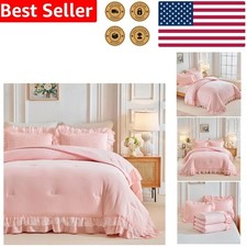 Queen Size Comforter Set 3pc Blush Pink Lace Ruffled Vintage Boho Chic Bedding