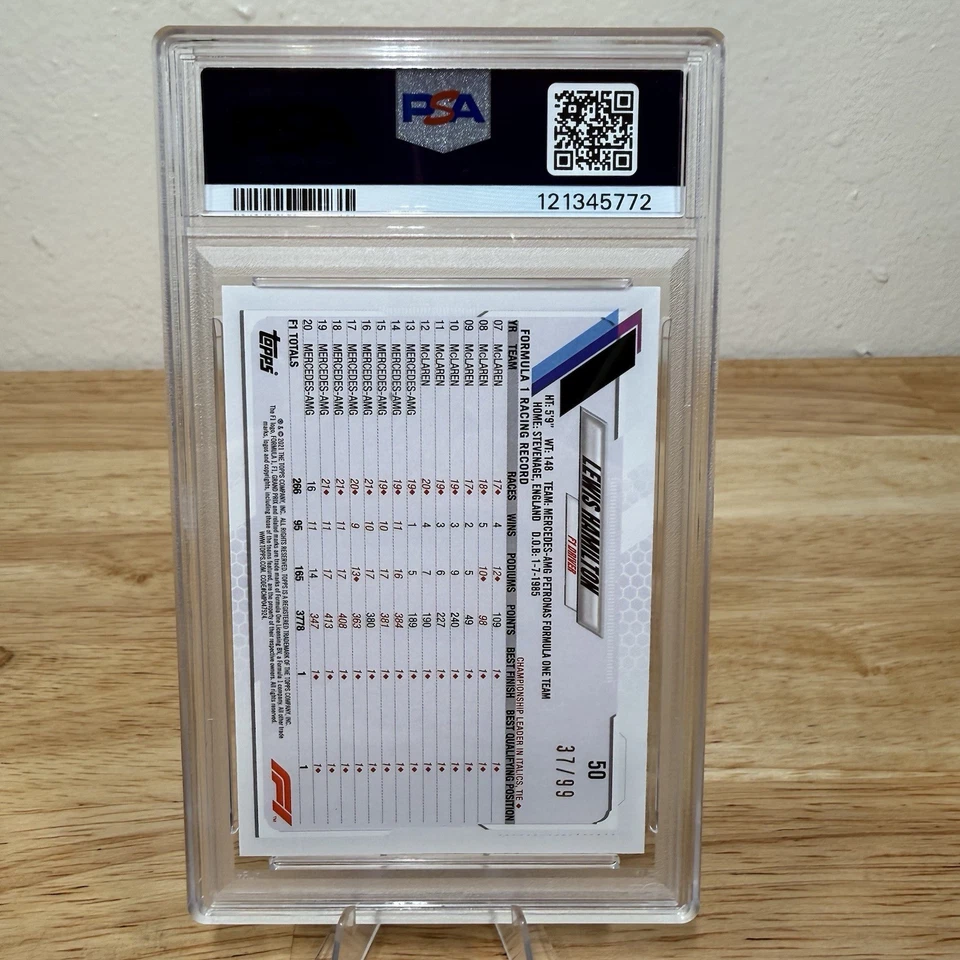 2021 Topps Formula 1 Lewis Hamilton Blue #50 /99 PSA 8.5 NM-MT+ Rare SP Parallel - Image 3 of 4