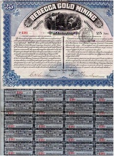 Rebecca Gold Mining Co. Ltd. 1895 25 shares blue beautiful and scarce uncanc
