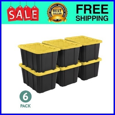 Sterilite Large Storage Bin, 27 Gallon Durable Plastic Storage Tote, 6 Pack