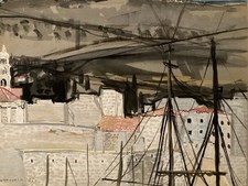 Gouache Painting Michel Henry Dubrovnik Yugoslavia Croatia 1955 Architecture