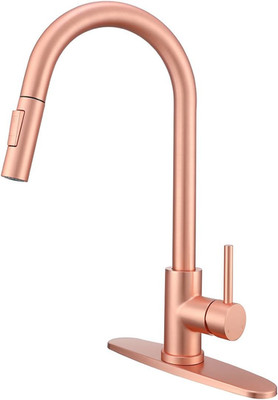 Red Copper Pull-Out Kitchen Faucet with Deck Plate and Sprayer