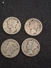 4 Vintage Silver 1923 S  Mercury Dimes . 90% SILVER