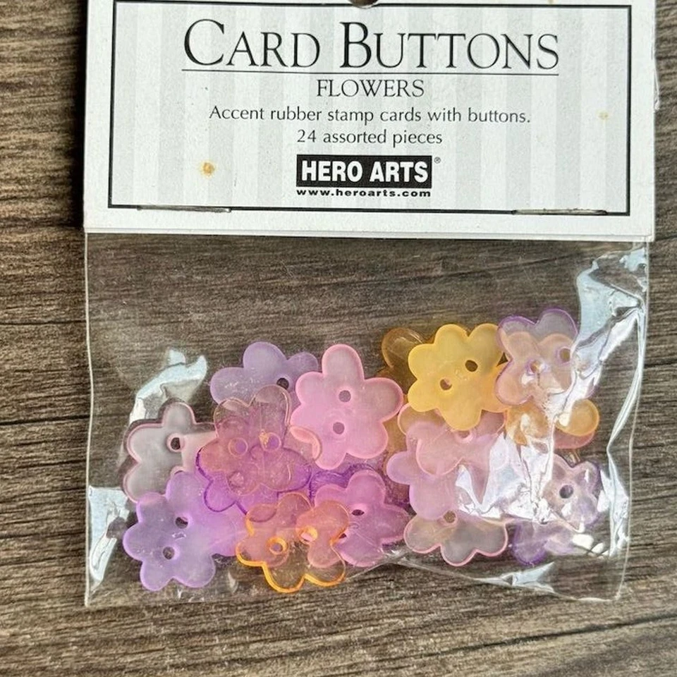 NEW Vintage Y2K 2 Hole Flower Card Buttons 24 Pc Pink Yellow Arts & Crafts - Image 2 of 4