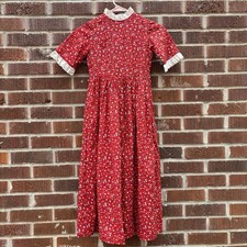 Vintage Homemade 1970s Ditsy Floral Eyelet lace Prairie Girls Sz 8-10 Maxi Dress