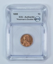 1955 Lincoln Wheat Cent Poormans Double Die Authentic Icg
