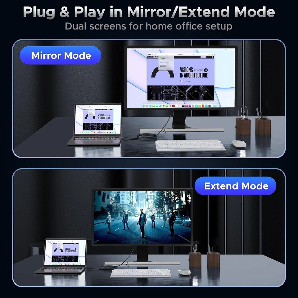 1m-3m Mini DisplayPort DP Thunderbolt to HDMI Cable Adapter HD 4K@60Hz 2K@120Hz - Image 3 of 4