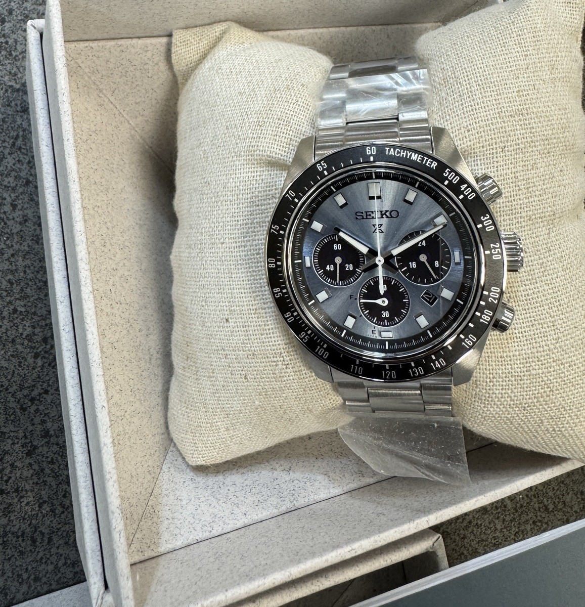 Seiko Prospex Speedtimer Solar Steel Bracelet Light Blue Dial