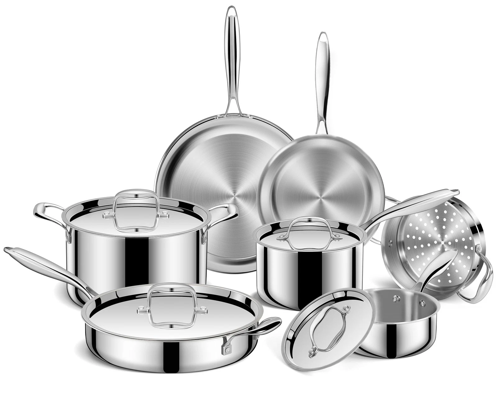 EWFEN Pots and Pans Set, 3 Ply 11 Piece Stainless Steel 11 Pieces, Silver
Opens in a new window or t