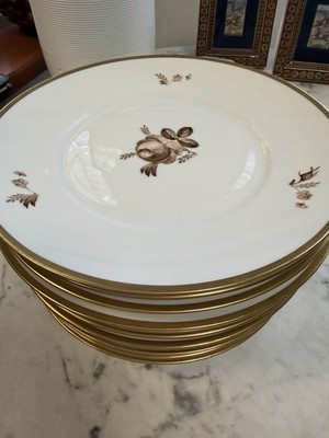 Royal Copenhagen Brown Rose Dinner Plates Set of 10 10  Denmark Gold Trim