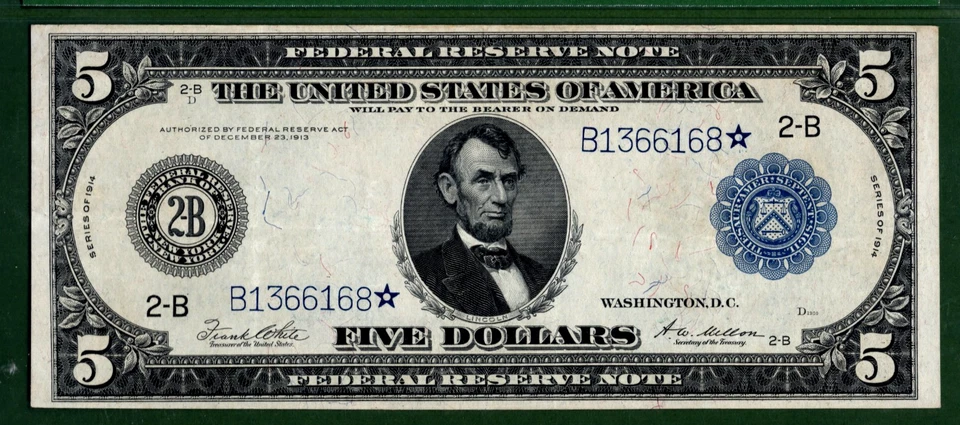 1914💲5  FRN  🌟  STAR NOTE  🌟 🏛️ NEW YORK   Fr-851a*   🏛️  PMG 35 - Image 3 of 4