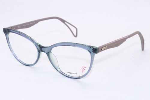 NEW POLICE GLOW 2 VPL 735 COL. 0D88 BLUE GREY CLEAR AUTHENTIC EYEGLASSES 54-17 - Picture 1 of 3