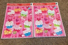 Valentines Day Cupcakes Decorations: Reusable Window Clings 2 Sheets