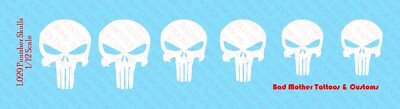1/12 Scale Custom Waterslide Decals: Punisher Inspired Logos design 1 (White)