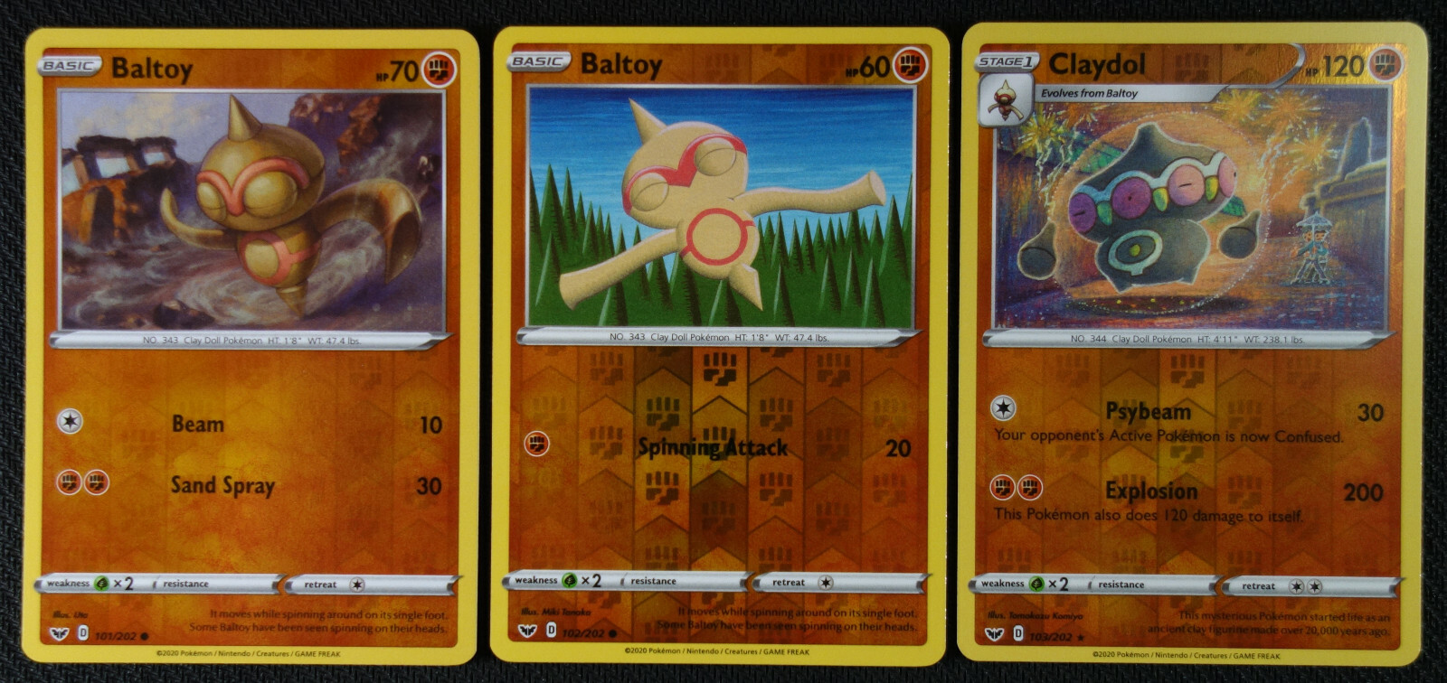 Pokemon Cards Baltoy 101 102 Claydol 103/202 Reverse Holo Sword & Shield NM/M