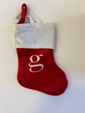 Monogram LETTER  MINI 7" Christmas Stocking RED w/ white cuff gift card present