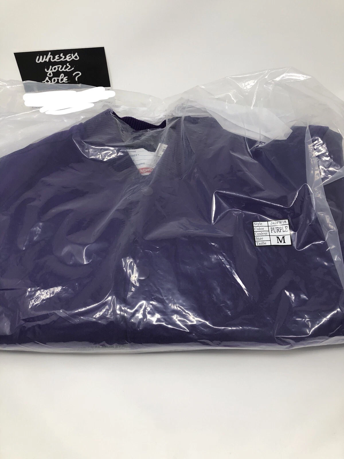 Veste universitaire logo Supreme Motion violet taille moyenne M FW18 NEUVE DS en main