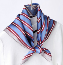 100 Silk 20" small Square Scarf Women neckerchief Wrap striped blue red