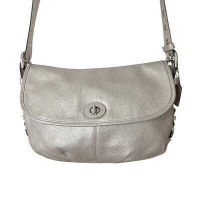 Coach Flap Legacy Flap Silver Pebbled Leather Shoulder Purse
