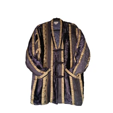 Vintage Raiment Coat Womens S Blue Crushed Velour Longer Knot Close Pockets Boho