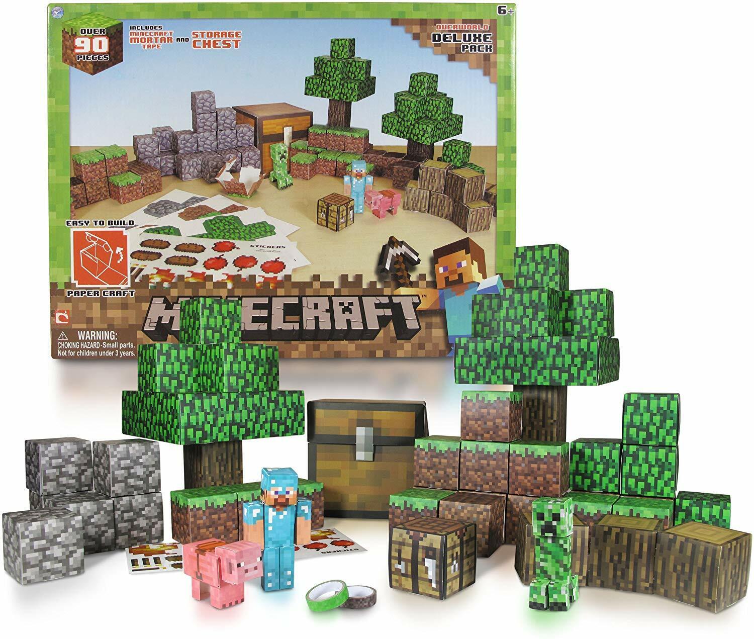 Minecraft Overworld Playset with 1 Action Figure & 10 Papercraft Blocks,  3.25-in Scale Toy 