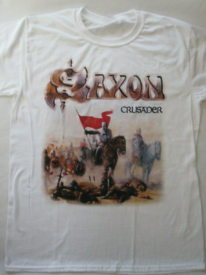 Saxon  -  Crusader White Tour Concert Black men S-234XL T-Shirt MR092