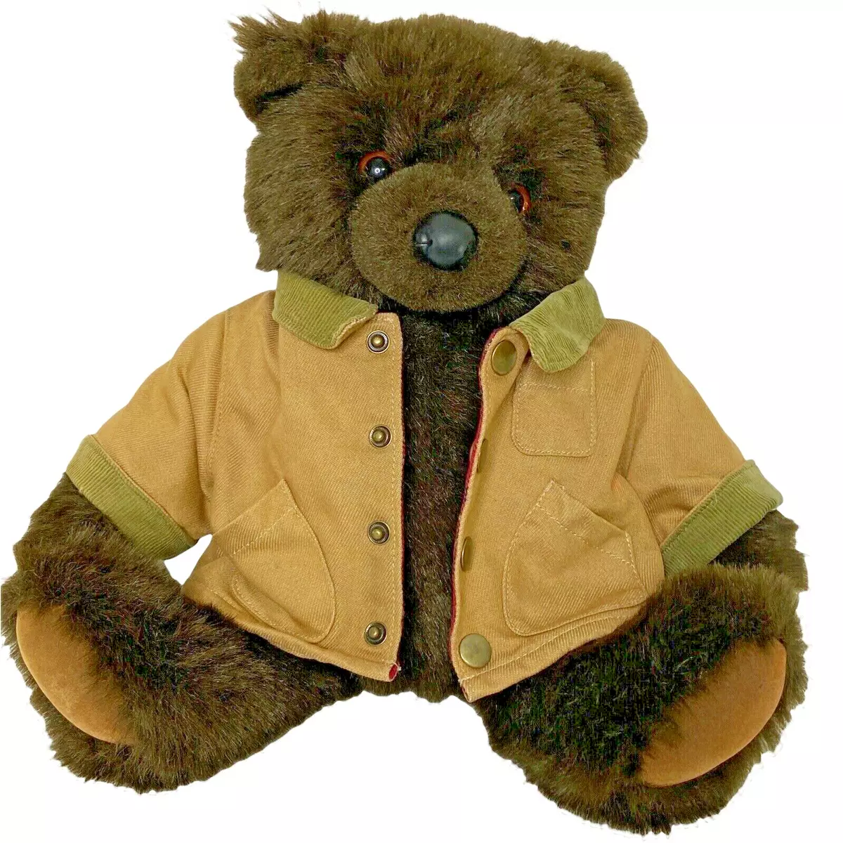 LL Bean Teddy Bear Wearing Barn Chore Coat Jacket Plush Stuffed Animal 12  Brown | eBay