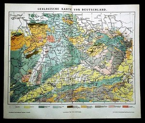 1894 Originale Mappa Geografica Colori Carta Geologica Della Germania Brockhaus Ebay