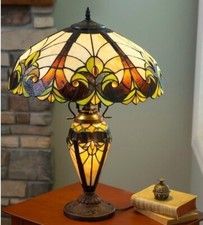 Double-Lit Victorian Theme Stained Glass Tiffany Style Accent Table Lamp