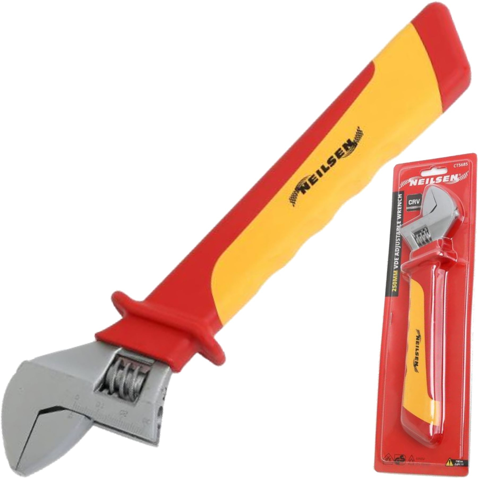 250mm Adjustable Spanner Wrench VDE Insulated Soft Grip Handle 10"" CT5685